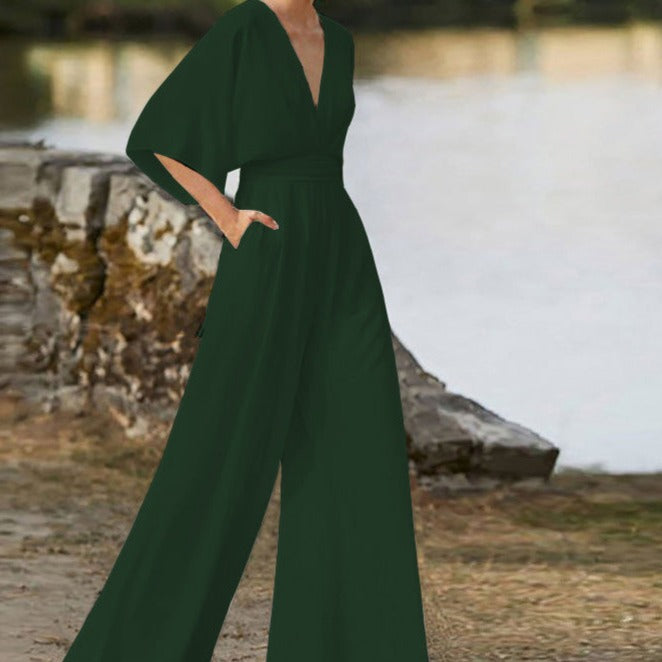 Womens V-Neck Jumpsuit Elegant Fit