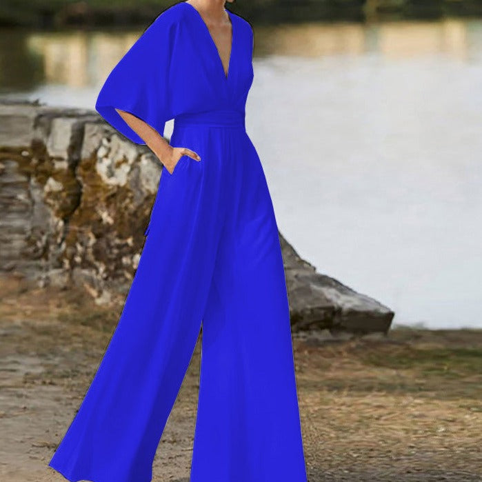 Womens V-Neck Jumpsuit Elegant Fit