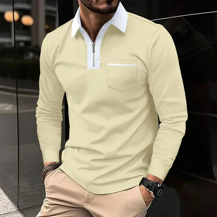 Mens Long-Sleeve Polo Shirt with Zip Collar