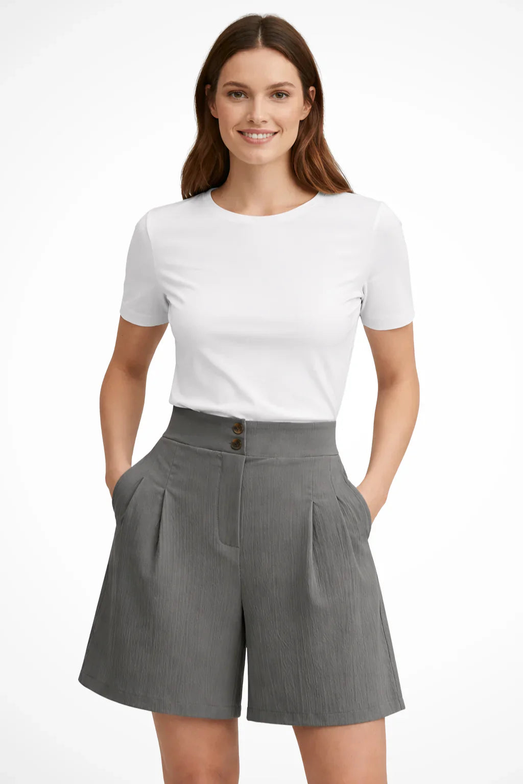 Womens Tailored Bermuda Shorts Pleated High Waist - BritishMode