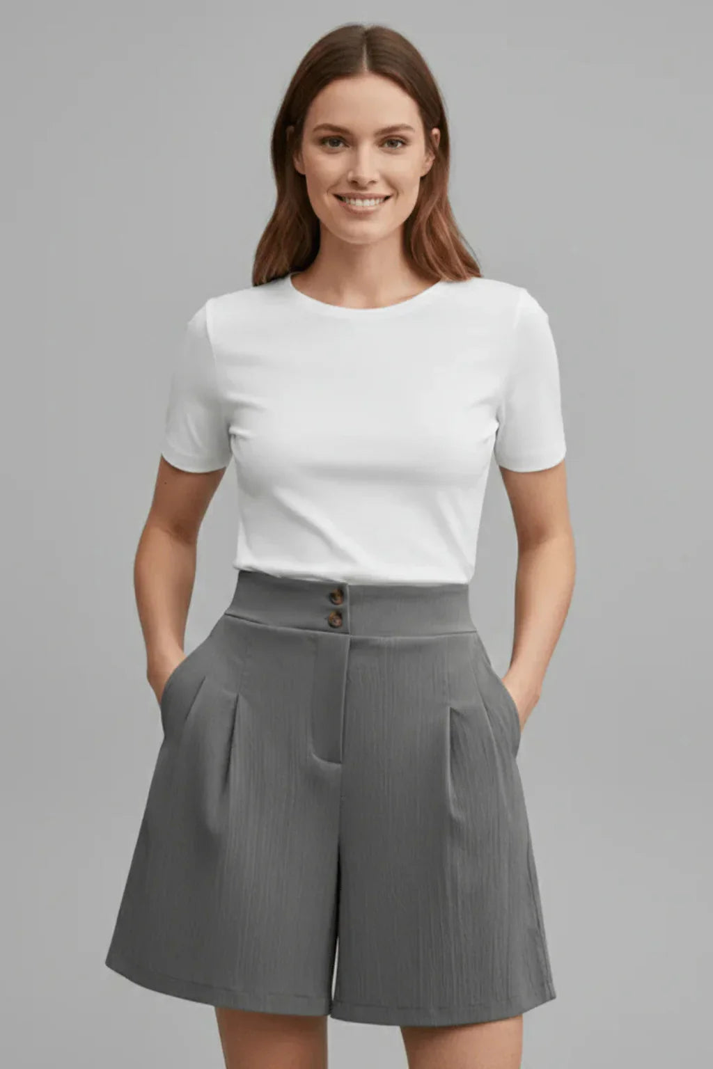 Womens Tailored Bermuda Shorts Pleated High Waist