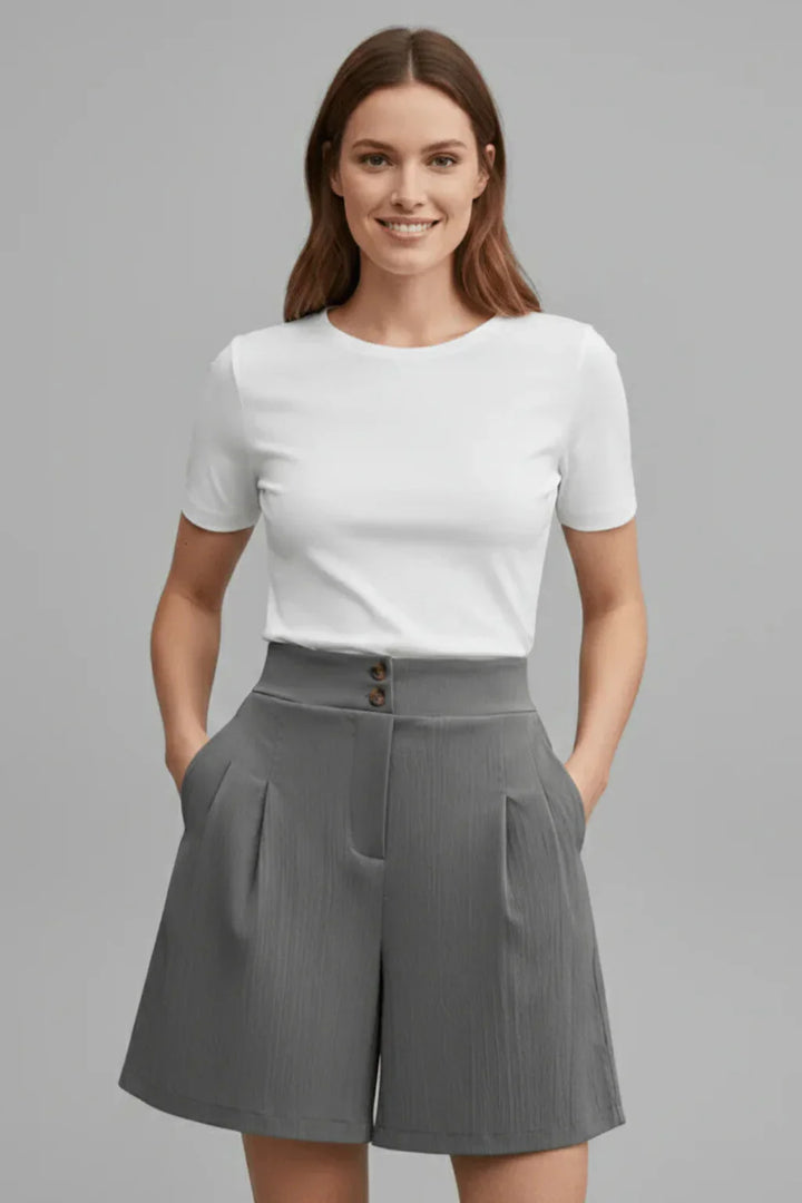Womens Tailored Bermuda Shorts Pleated High Waist