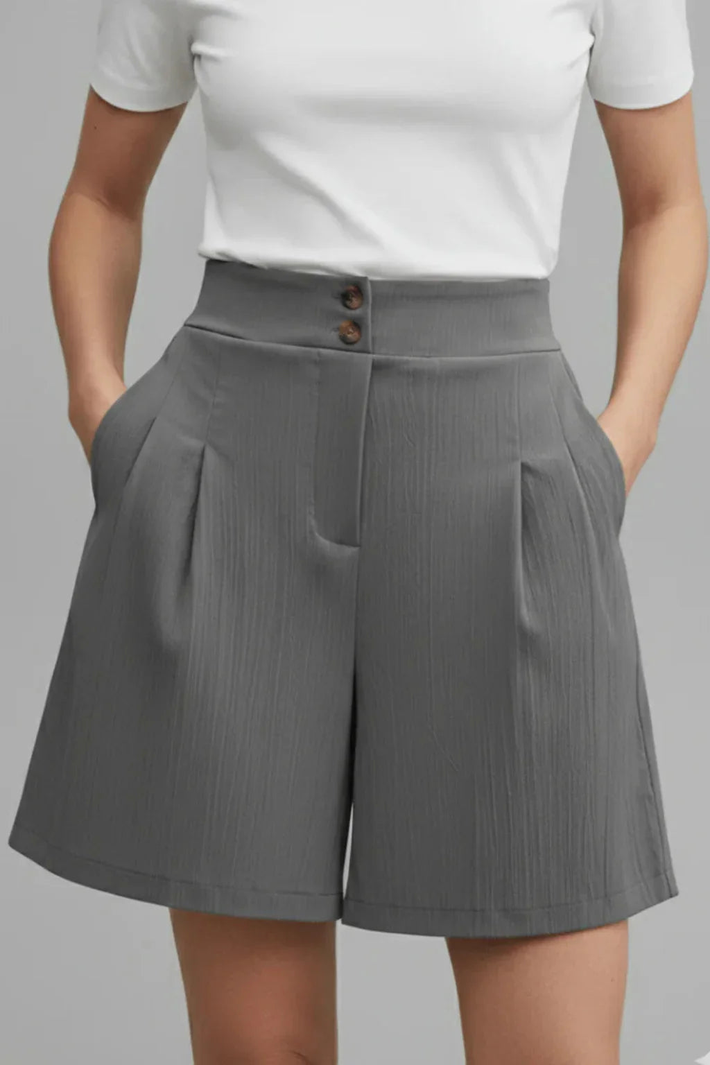 Womens Tailored Bermuda Shorts Pleated High Waist