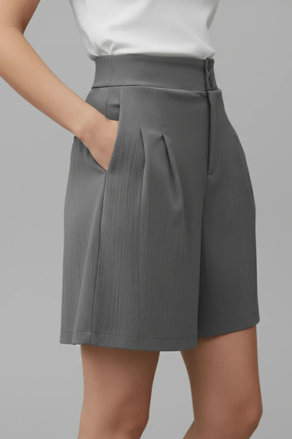 Womens Tailored Bermuda Shorts Pleated High Waist