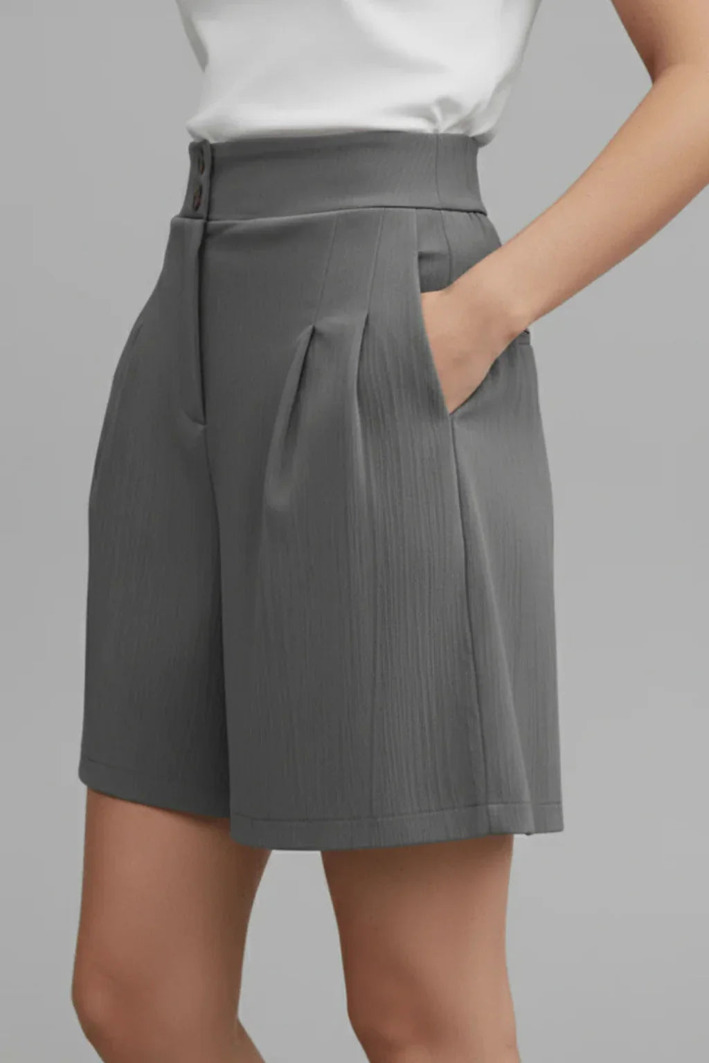 Womens Tailored Bermuda Shorts Pleated High Waist