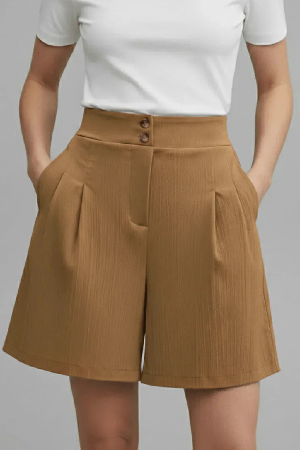 Womens Tailored Bermuda Shorts Pleated High Waist