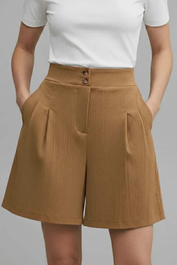Womens Tailored Bermuda Shorts Pleated High Waist