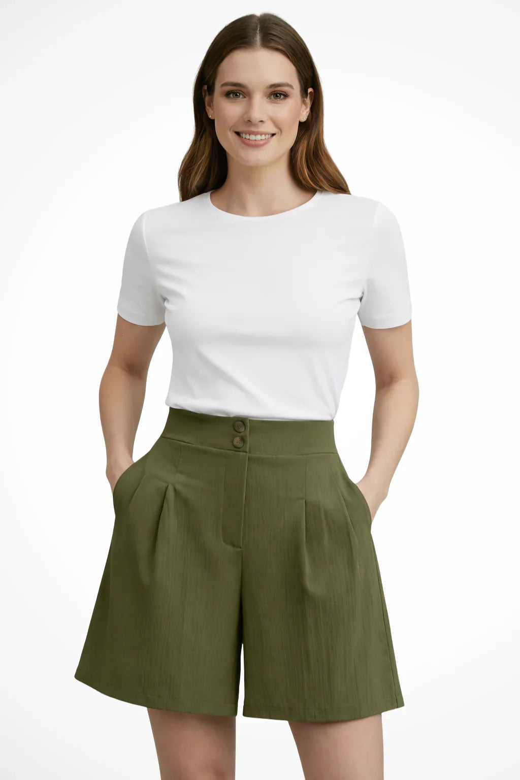 Womens Tailored Bermuda Shorts Pleated High Waist