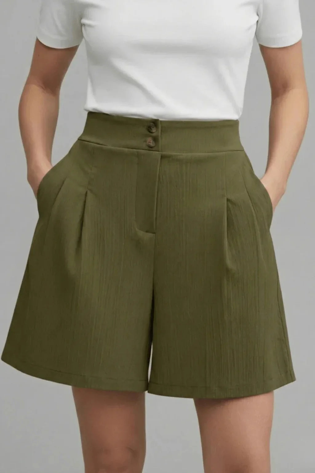 Womens Tailored Bermuda Shorts Pleated High Waist