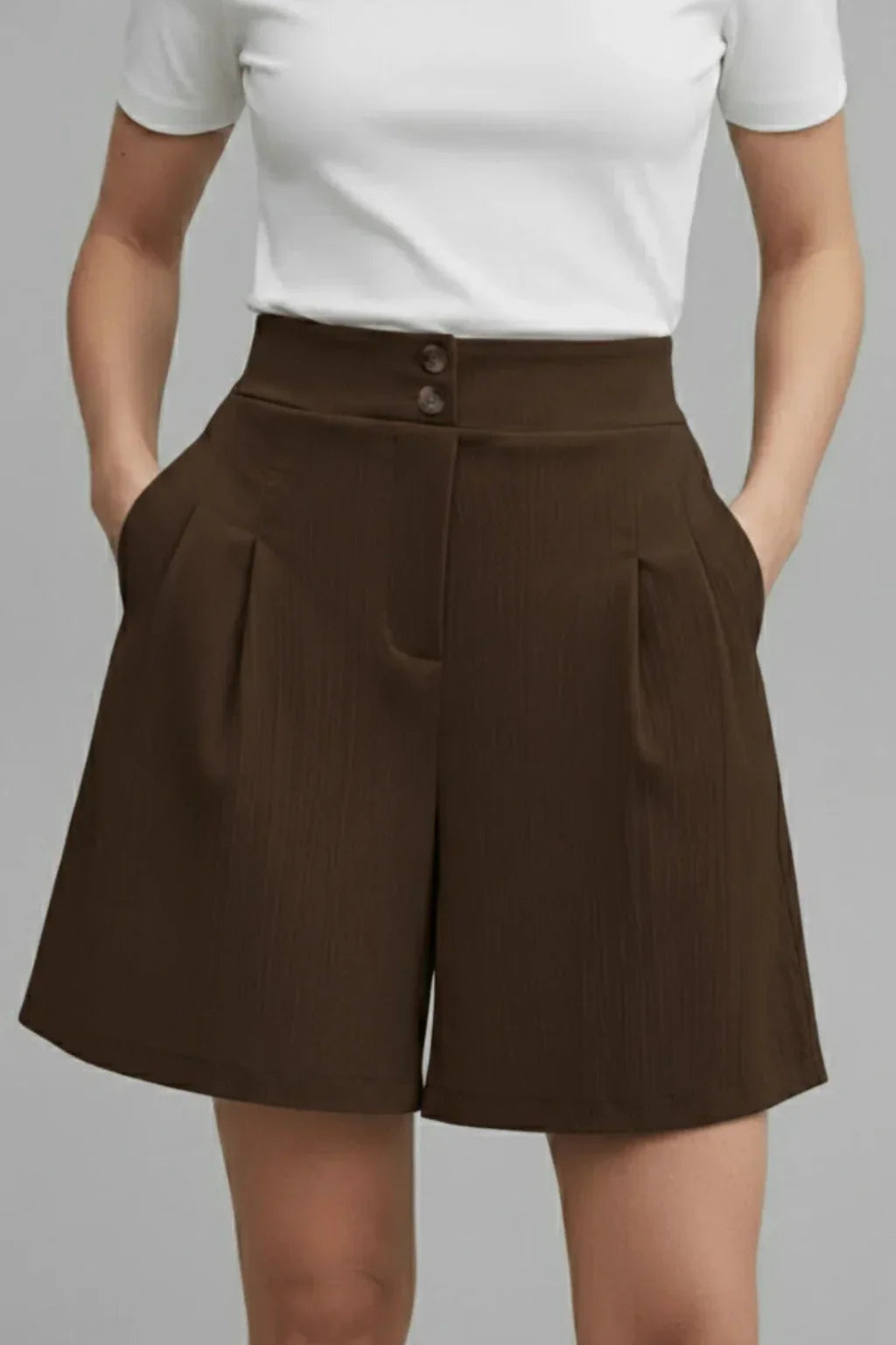 Womens Tailored Bermuda Shorts Pleated High Waist
