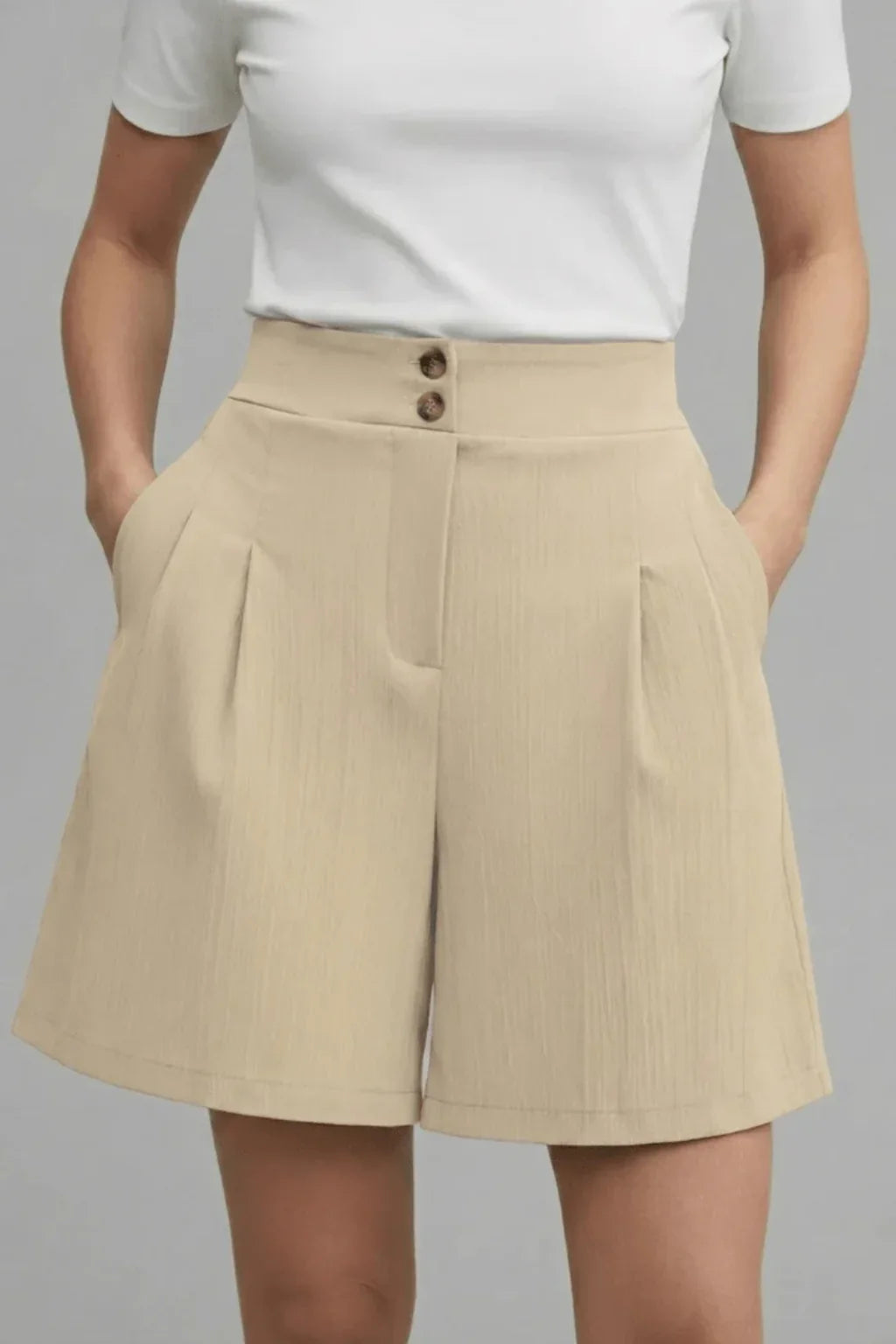 Womens Tailored Bermuda Shorts Pleated High Waist