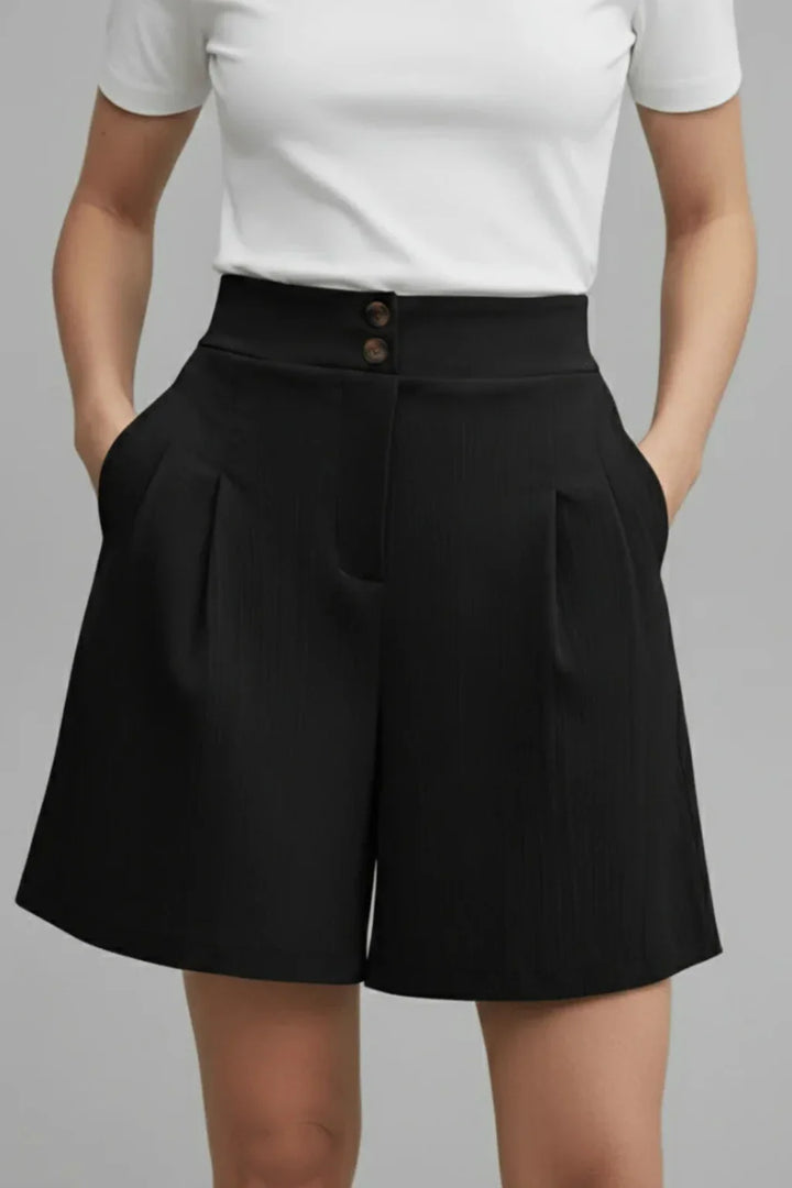 Womens Tailored Bermuda Shorts Pleated High Waist