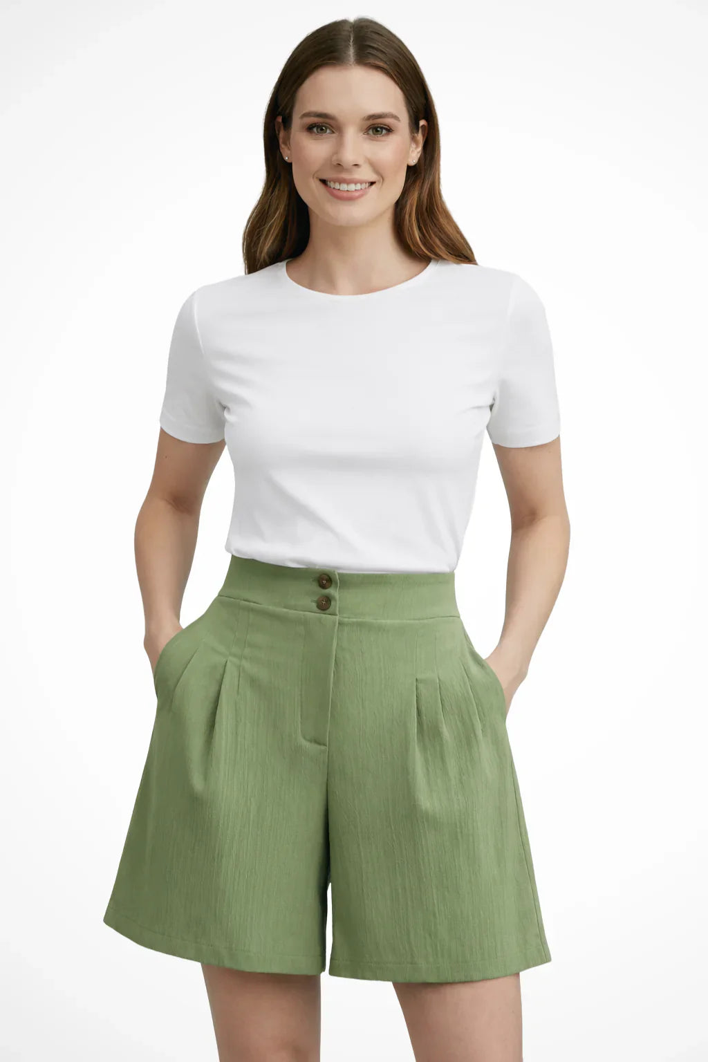 Womens Tailored Bermuda Shorts Pleated High Waist