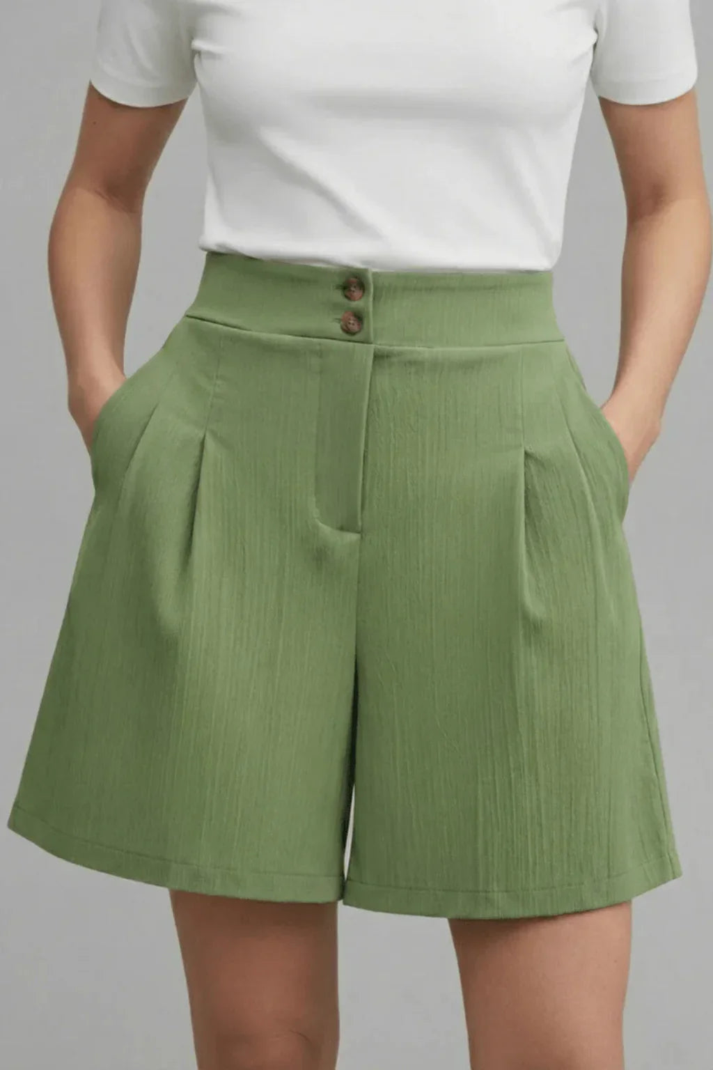 Womens Tailored Bermuda Shorts Pleated High Waist