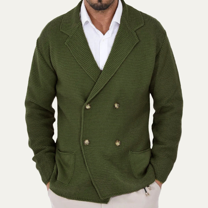 Mens Double-Breasted Blazer Ribbed Knit Fit