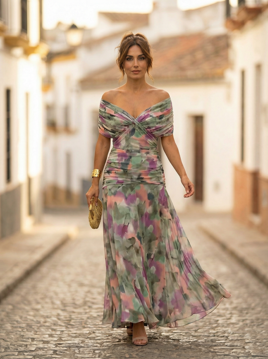 Womens Maxi Dress Chiffon Off Shoulder Ruched Style