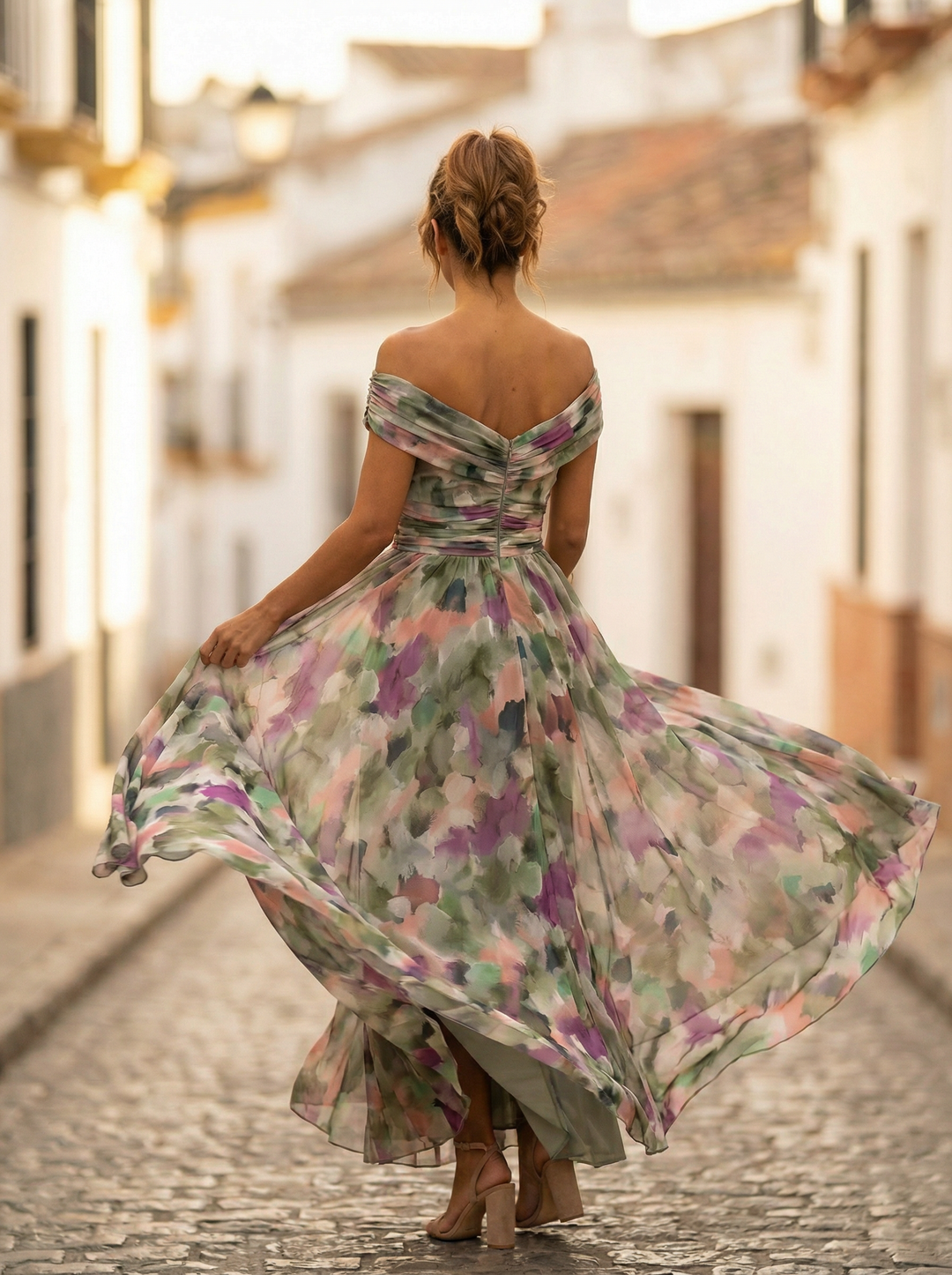 Womens Maxi Dress Chiffon Off Shoulder Ruched Style