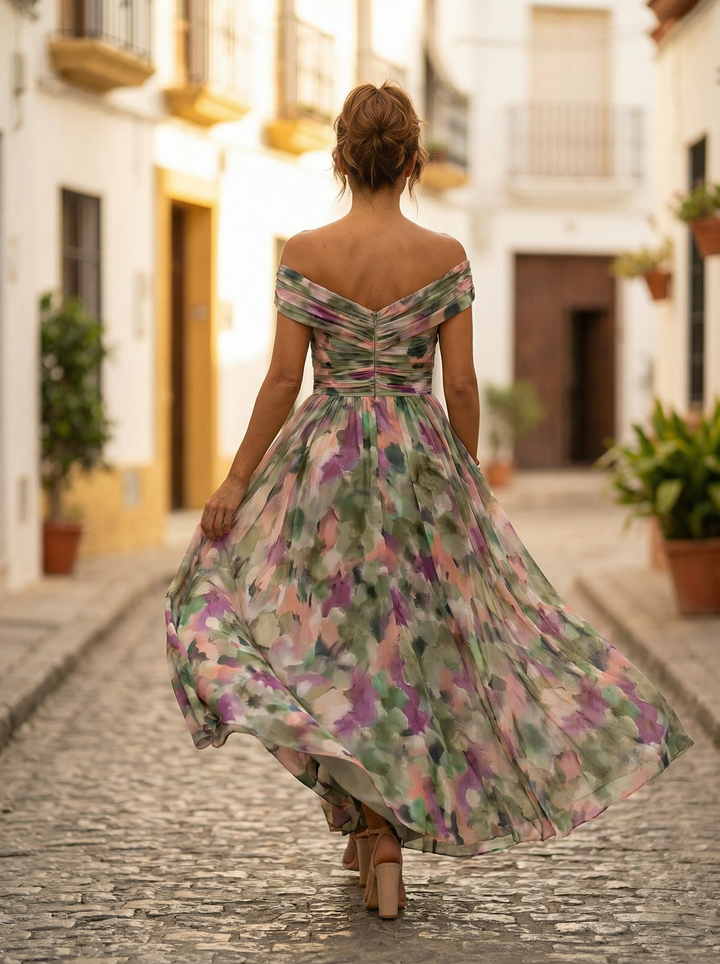Womens Maxi Dress Chiffon Off Shoulder Ruched Style