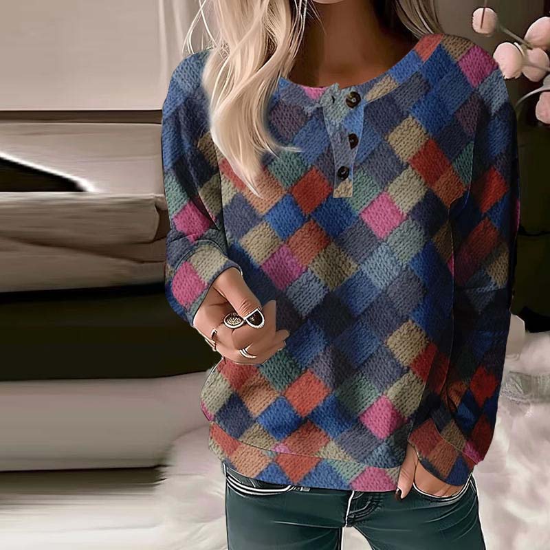 Womens Sweater Checkered Pattern Vintage Style - BritishMode