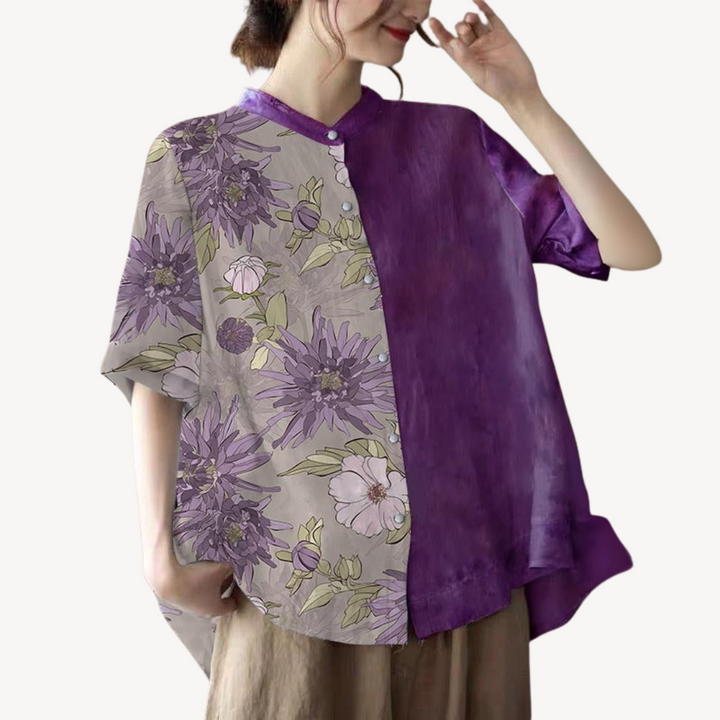 Womens Button Shirt Linen Blend Relaxed Fit