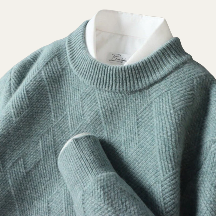 Mens Knit Sweater Geometric Pattern Crew Neck