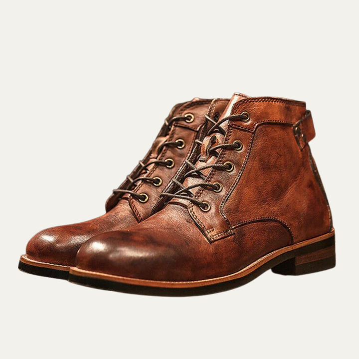 Mens Leather Combat Boots Lace-Up Style