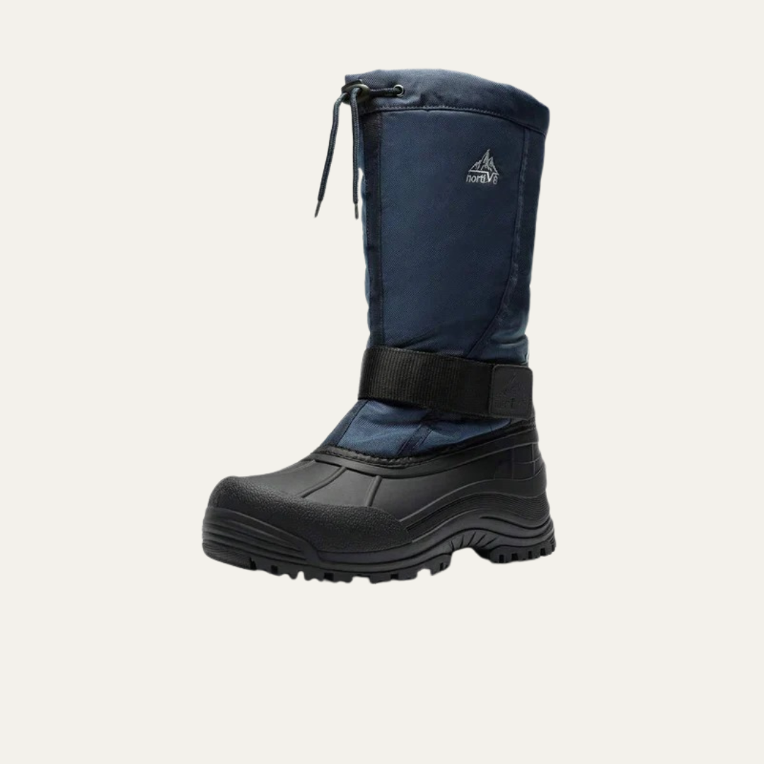 Mens Tall Winter Snow Boots with Strap and Drawstring Closure