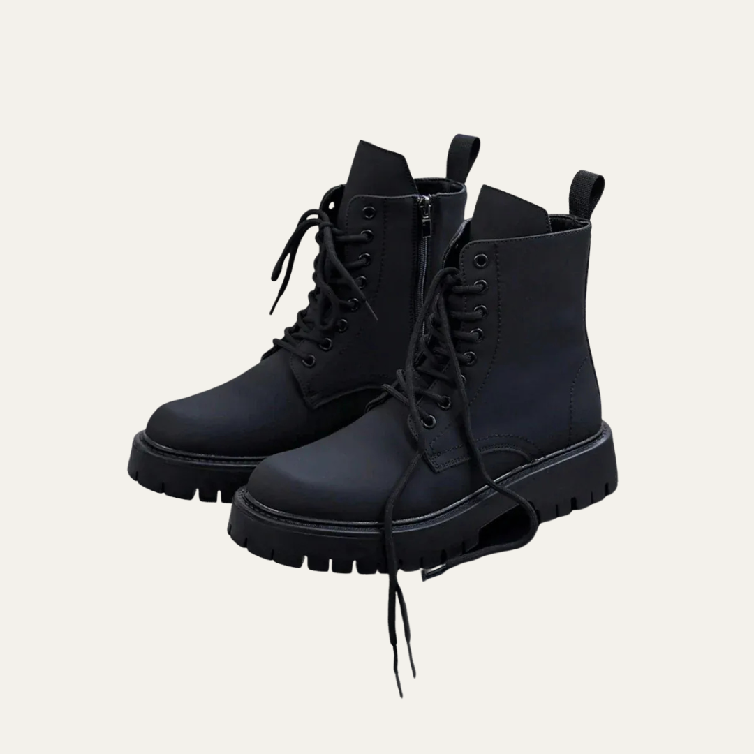Mens Combat Ankle Boots High Shine Cap Toe - BritishMode