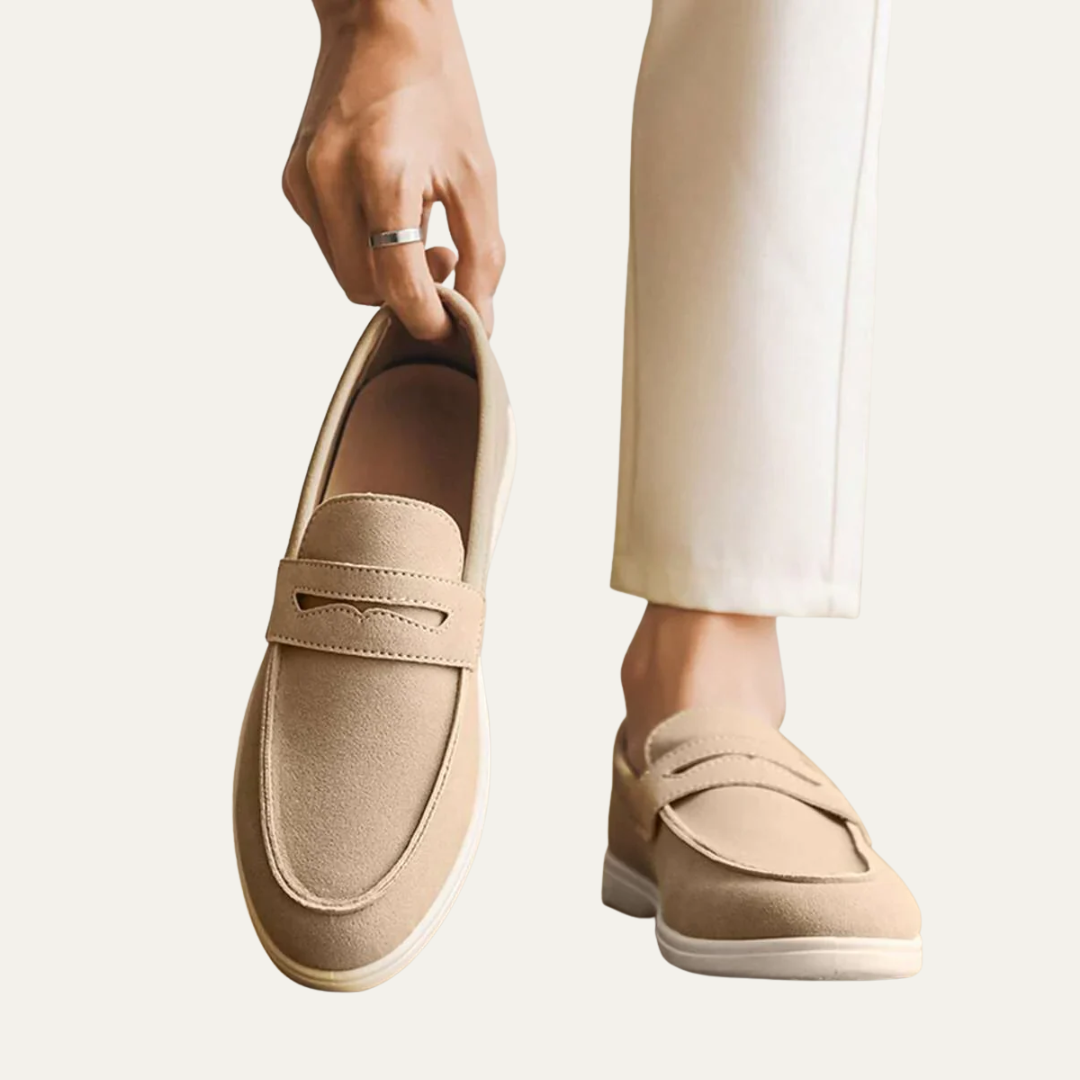 Mens Suede Penny Loafers with Rubber Sole - BritishMode