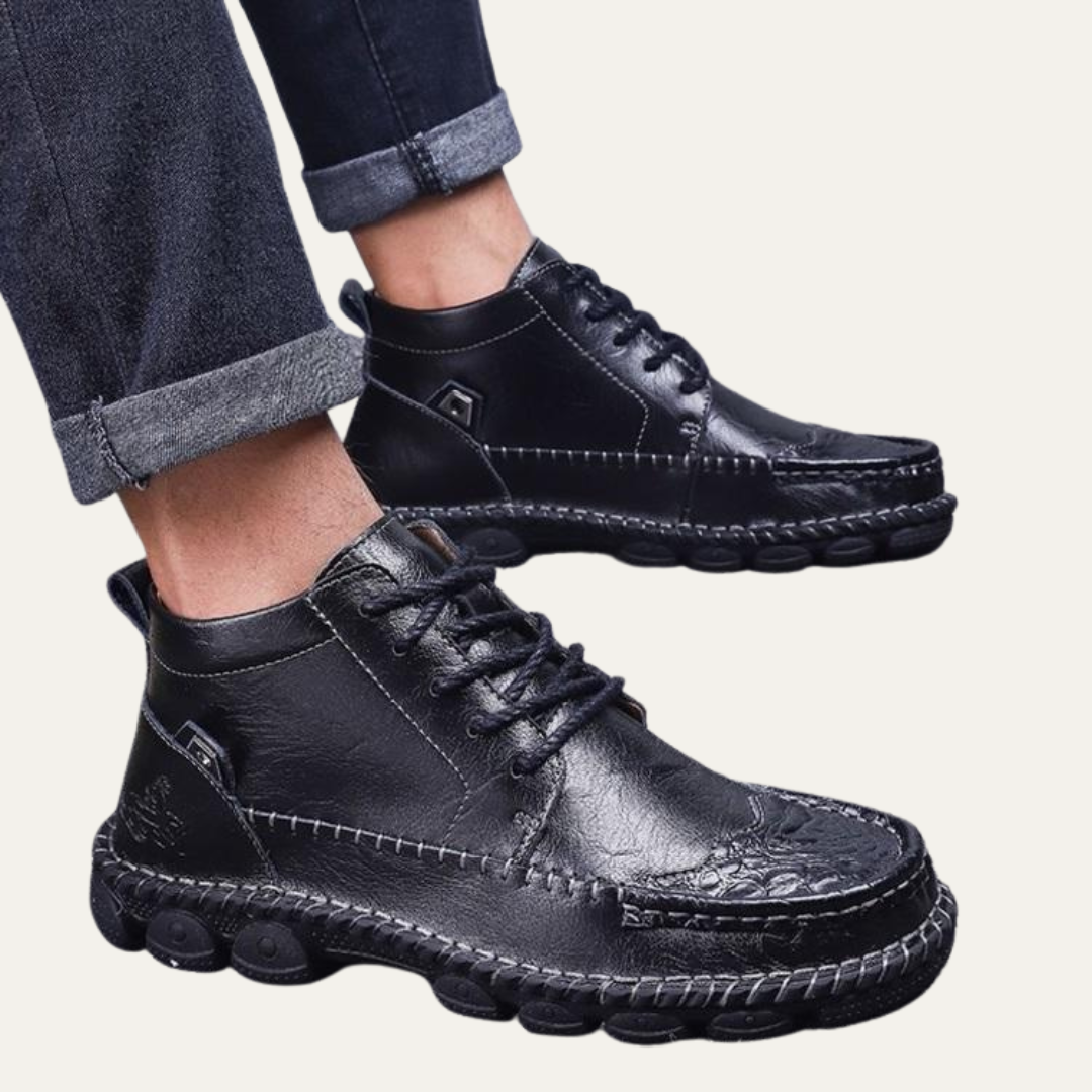 Mens Moc Toe Lace-Up Ankle Boots Rugged Design