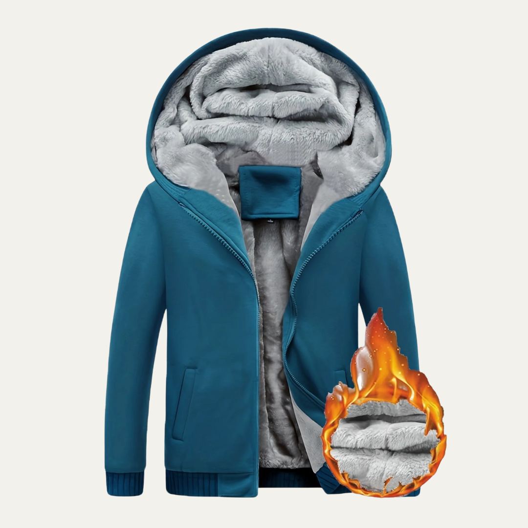 Mens Hooded Zip Jacket Plush Fleece Lined Heavy Duty