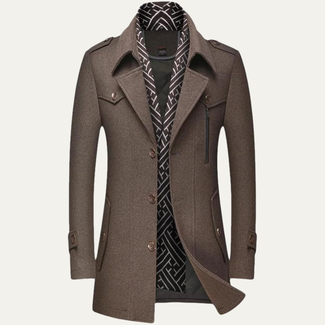 Mens Peacoat Jacket Wool Layered Collar Classic Fit