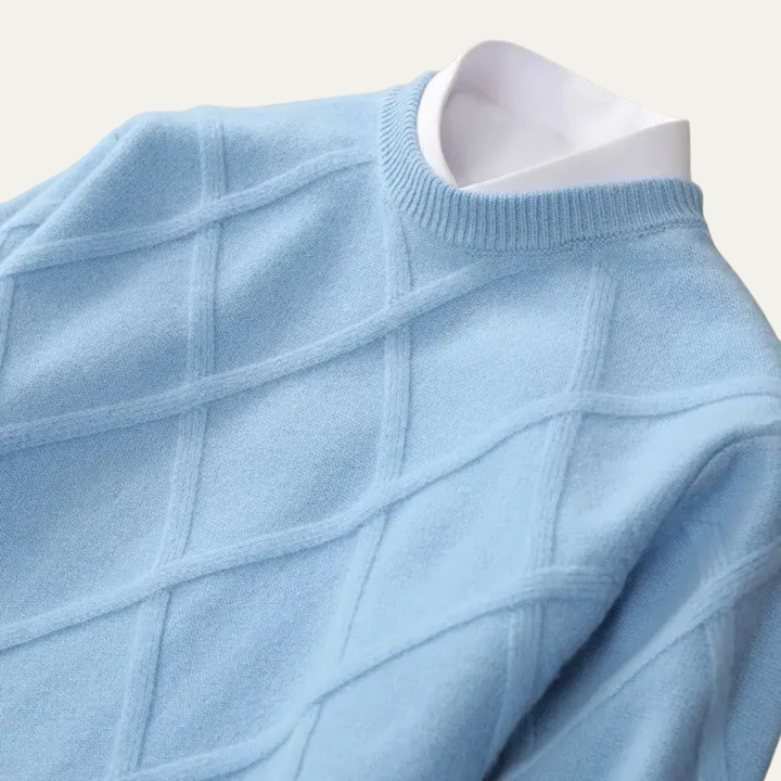 Mens Crew Neck Sweater Argyle Pattern Ribbed Fit