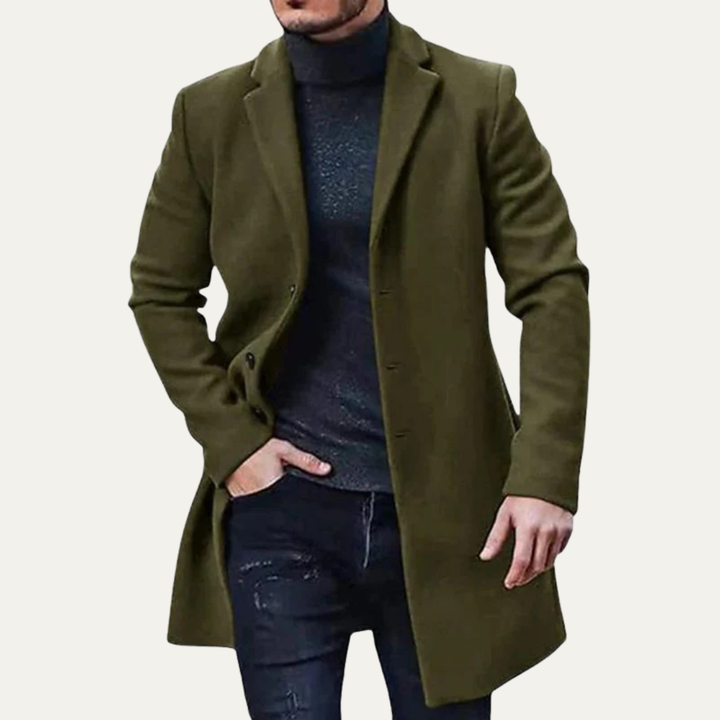 Mens Classic Overcoat Wool Blend Three Button
