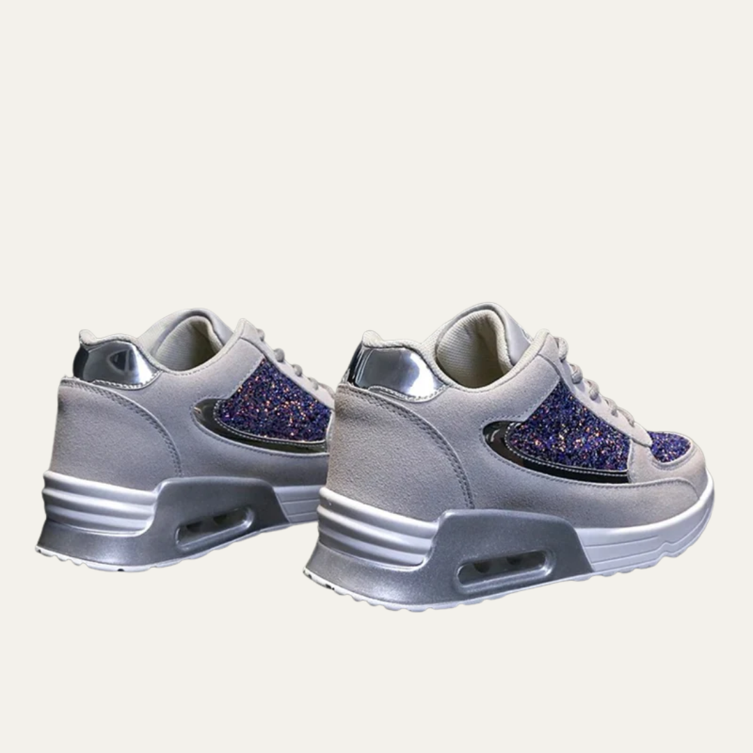 Womens Platform Sneakers with Reflective Glitter Panel Fashion Style