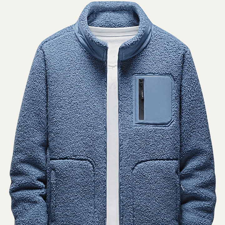 Mens Fleece Jacket Zip Front Contrast Chest Pocket