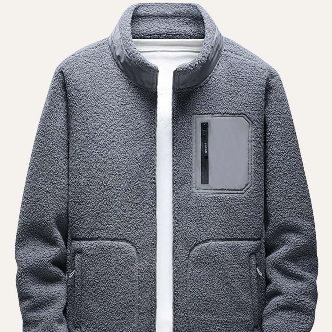Mens Fleece Jacket Zip Front Contrast Chest Pocket