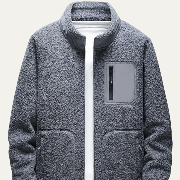 Mens Fleece Jacket Zip Front Contrast Chest Pocket