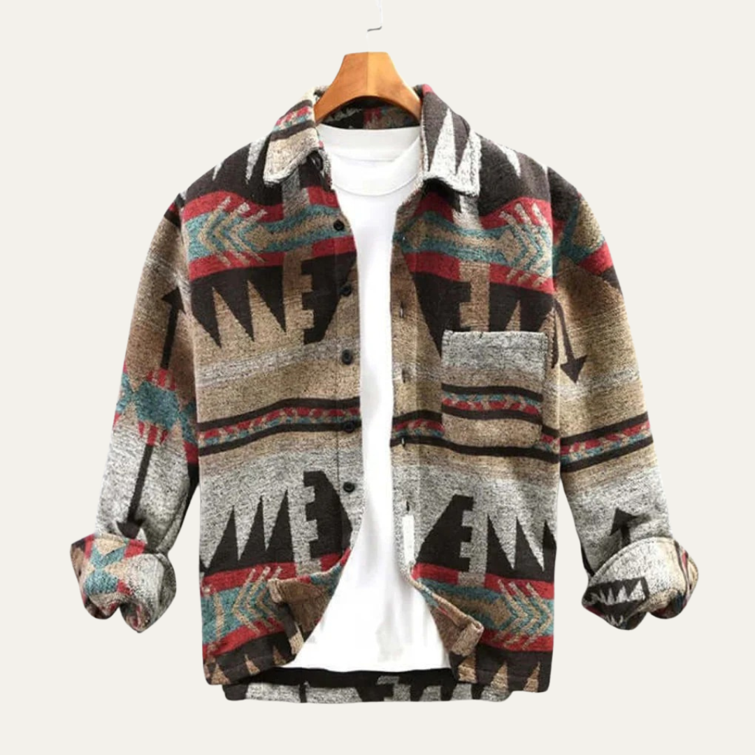 Mens Shirt Jacket with Button Closure Patterned Cozy Fit