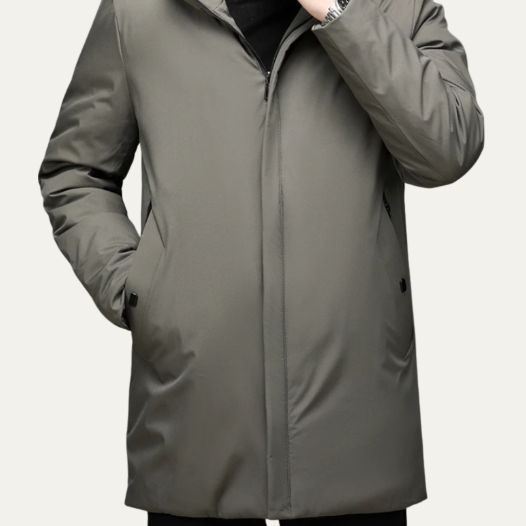 Mens Mid-Length Hooded Parka Sleek Fit