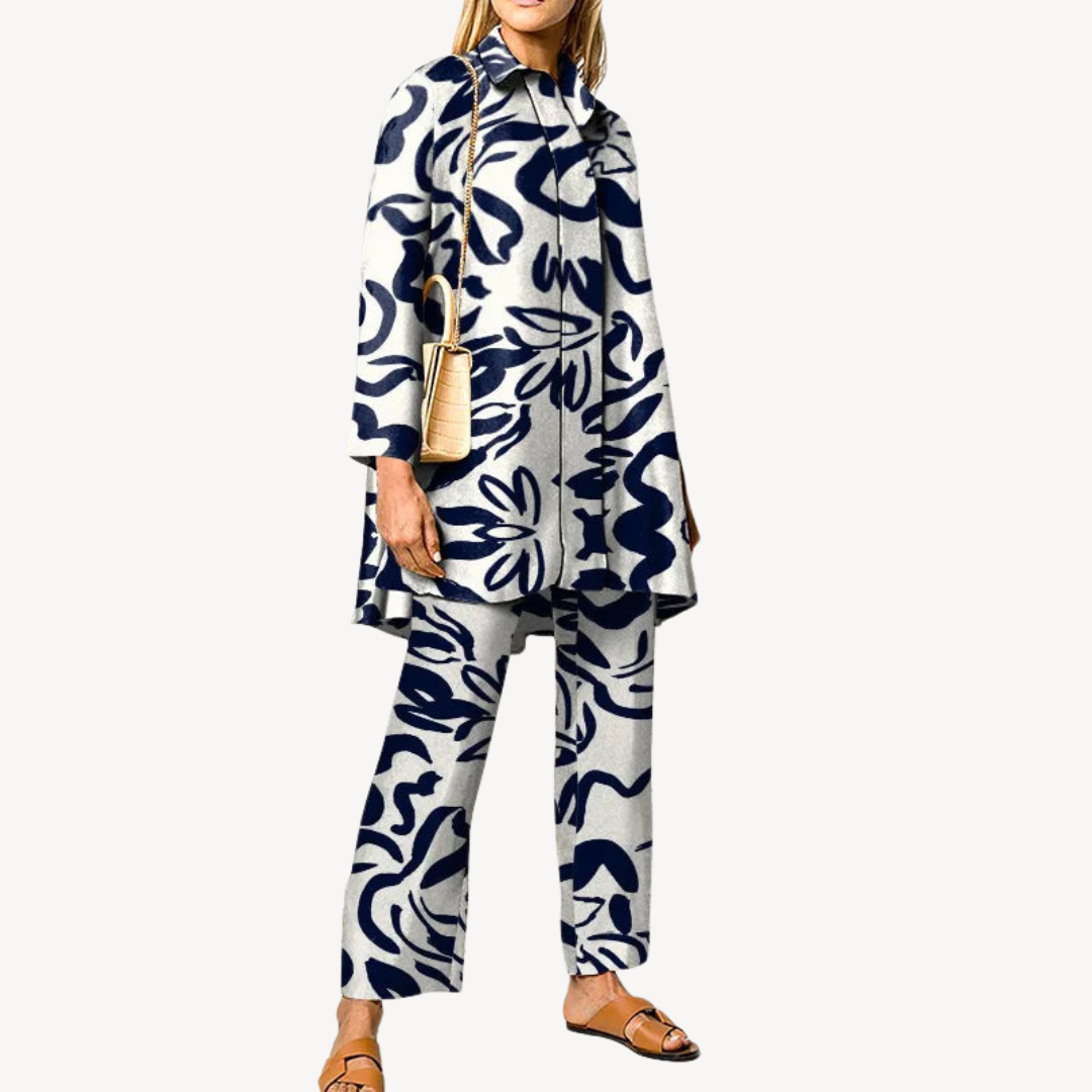 Womens Co-Ord Set with Abstract Print Relaxed Fit