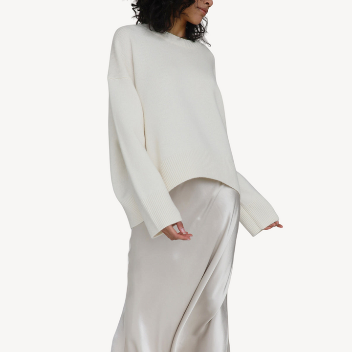 Womens Oversized Wool Blend Knit Sweater Crew Neck