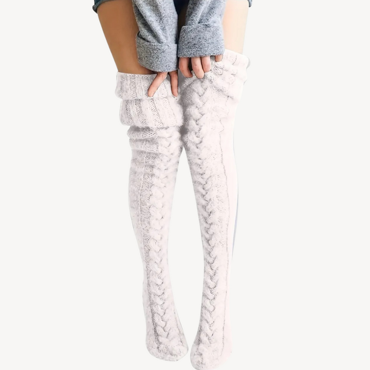 Womens Knit Thigh High Socks Stretch Fit