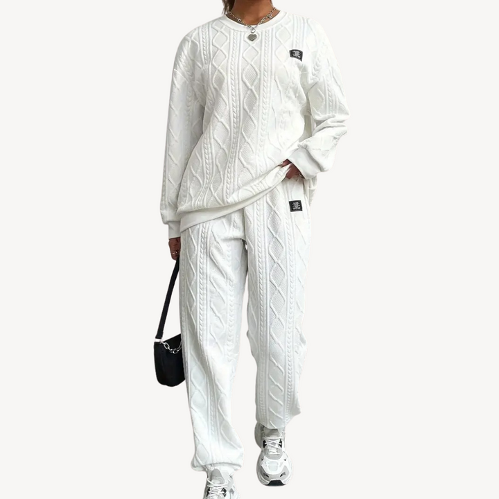Womens Cable Knit Sweater and Pants Set Relaxed Fit - BritishMode
