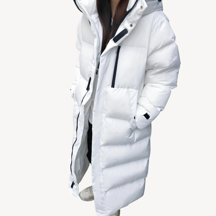 Womens Long Puffer Coat Hooded Insulated Winter Jacket