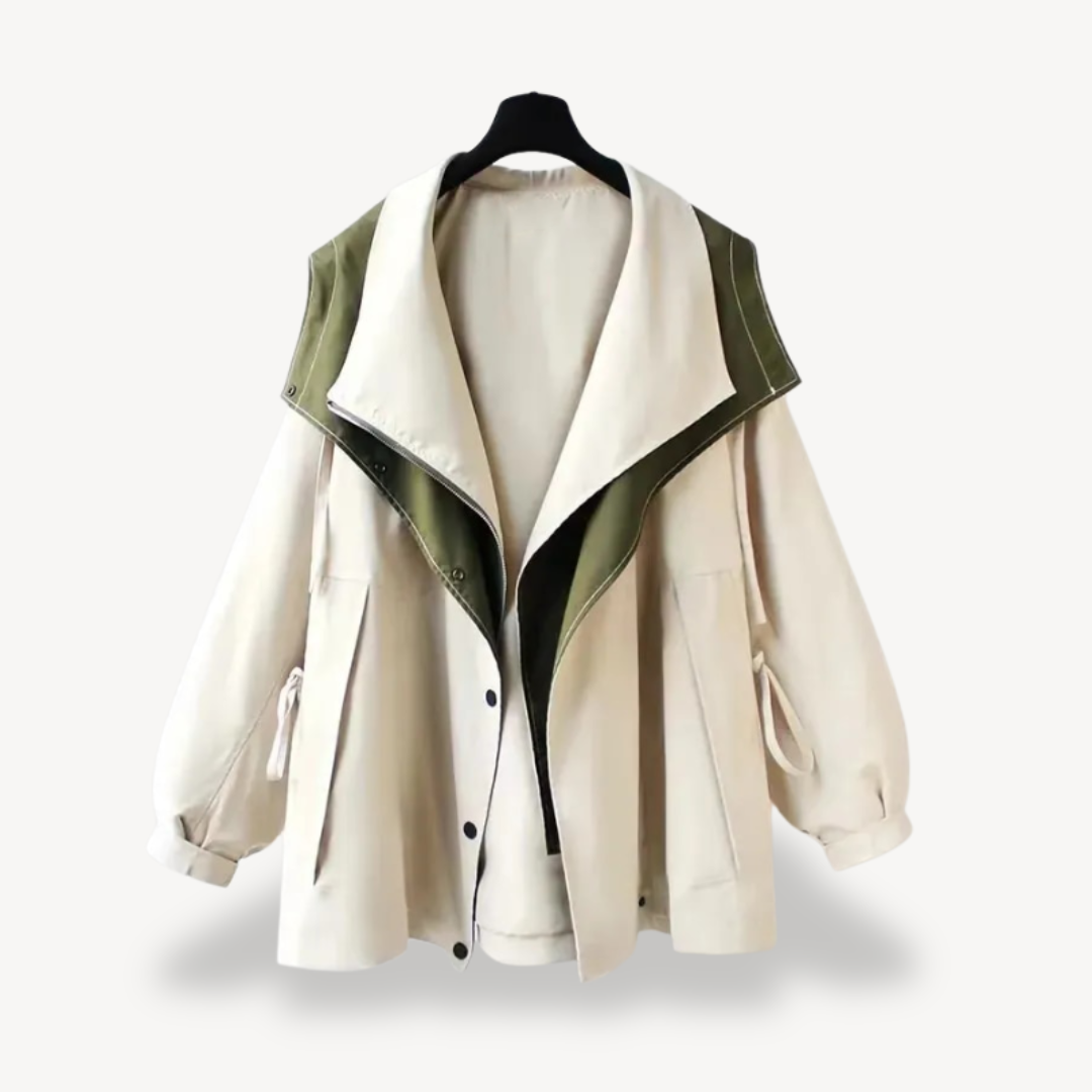 Womens Trench Coat Colorblock Design Classic Fit
