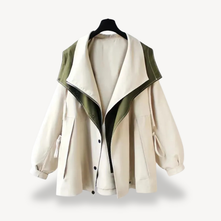 Womens Trench Coat Colorblock Design Classic Fit