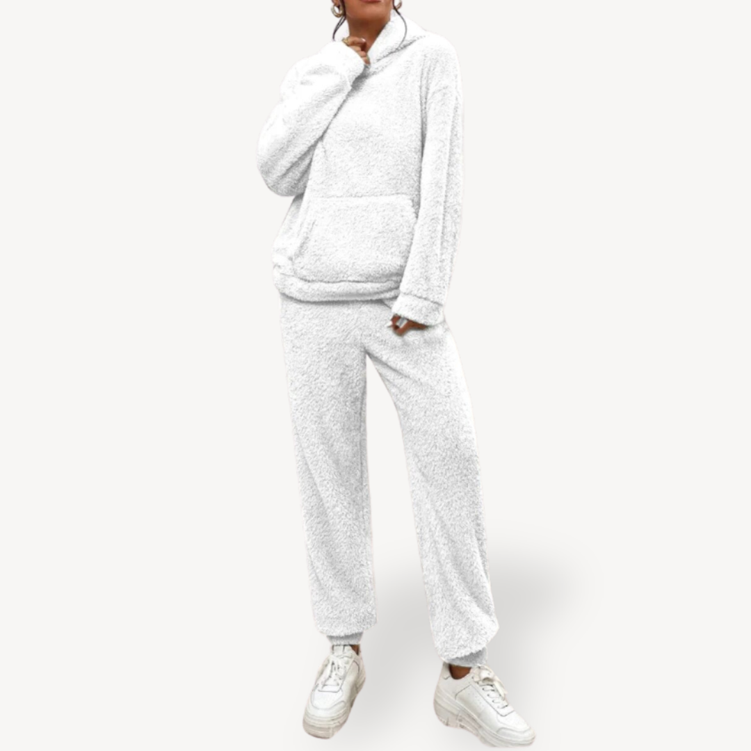 Womens Loungewear Set Plush Fleece Hoodie Relaxed Fit