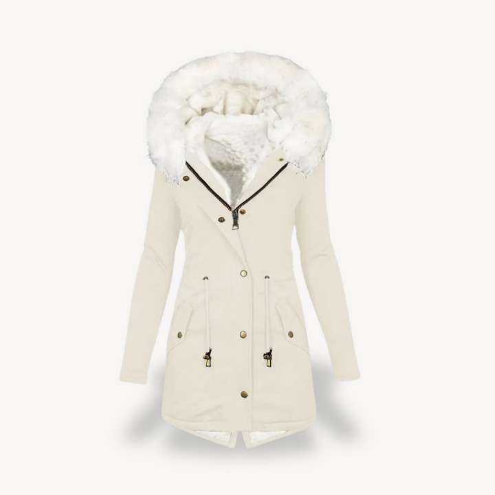Womens Hooded Parka Jacket Faux Fur Trimmed