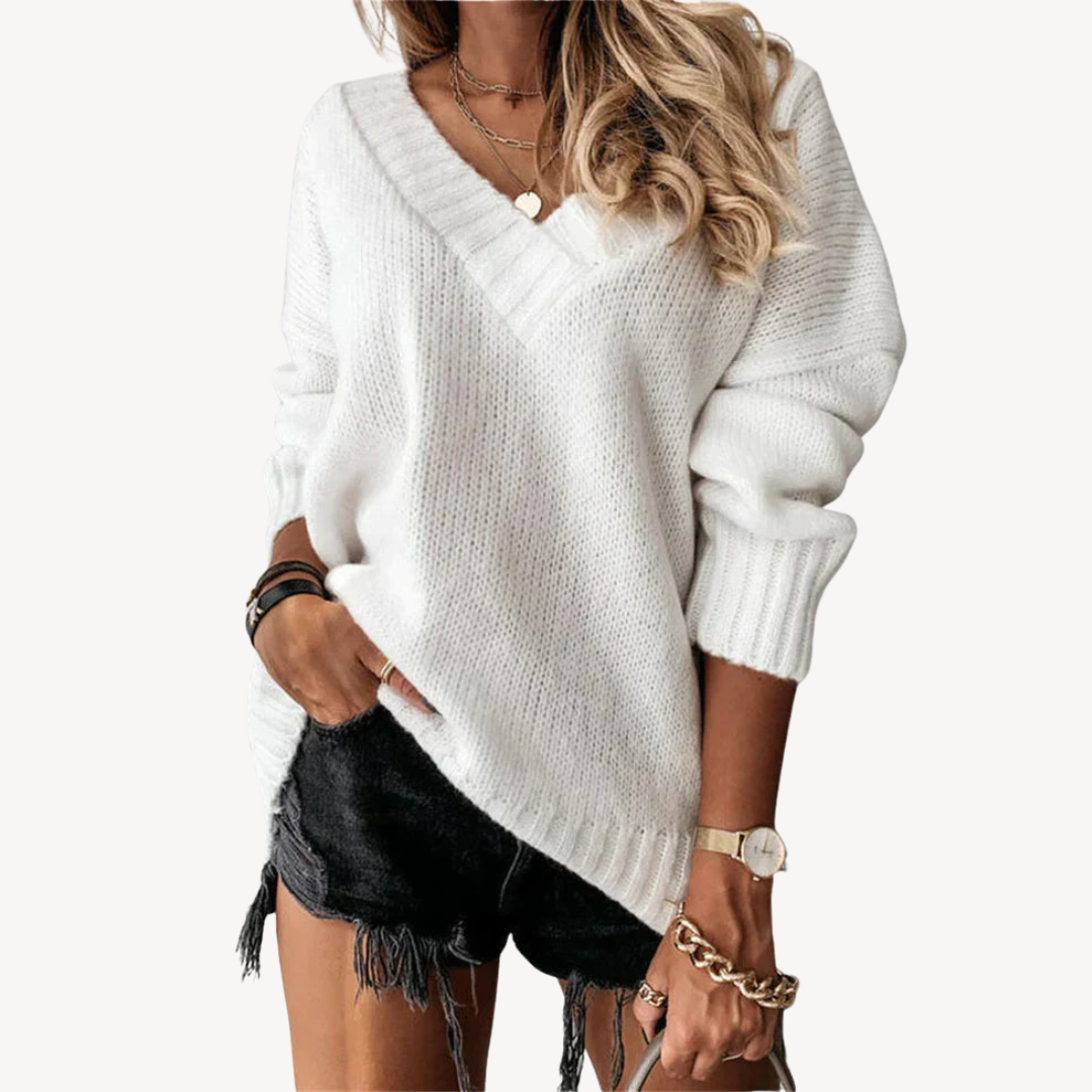 Womens Knit Pullover Sweater V-Neck